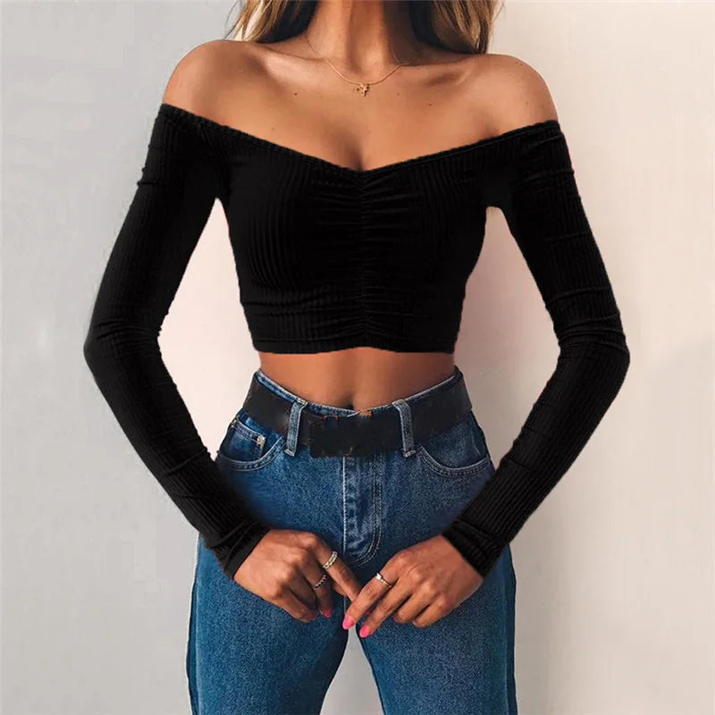 Women Long Sleeve Crop Top