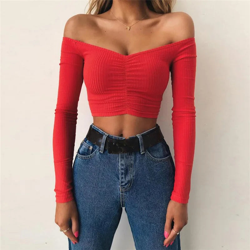 Women Long Sleeve Crop Top
