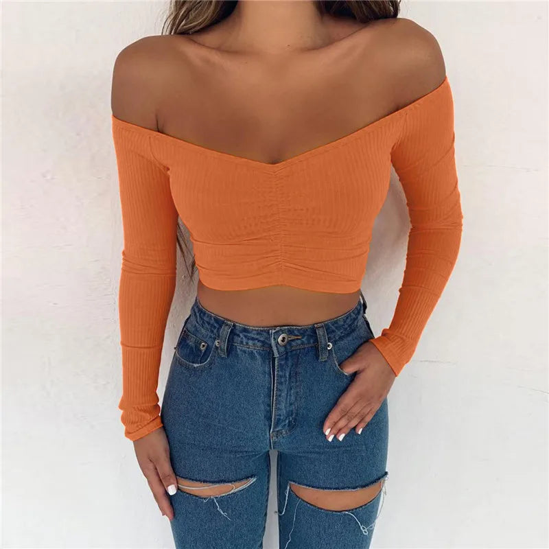 Women Long Sleeve Crop Top