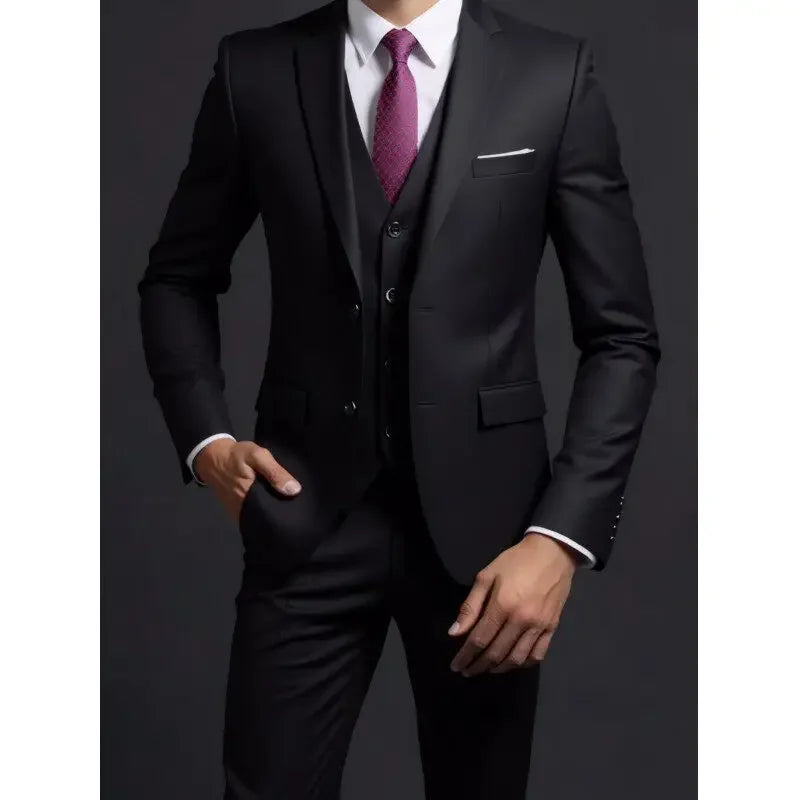 Suit (Blazer+ Vest + Trousers) Men's Fashionable Gentleman Business British Style