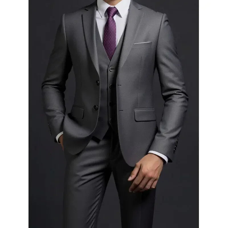 Suit (Blazer+ Vest + Trousers) Men's Fashionable Gentleman Business British Style