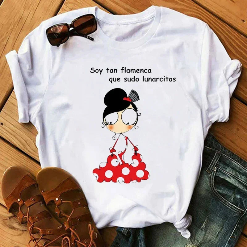 Women T Shirt Flamengo Dance Cartoon Girl