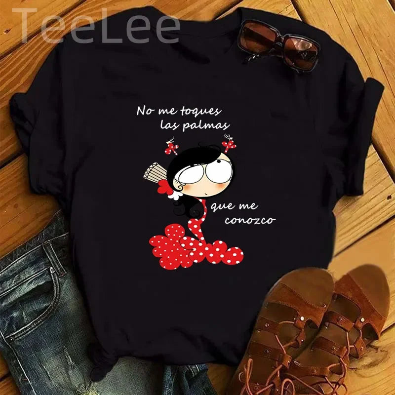 Women T Shirt Flamengo Dance Cartoon Girl