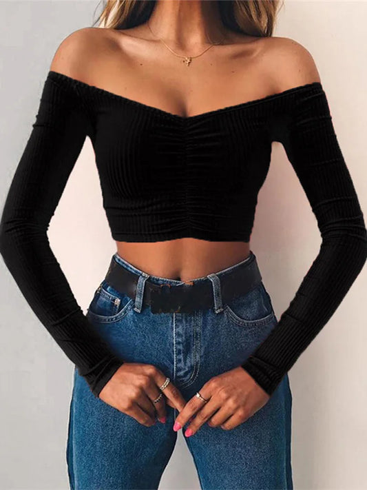 Women Long Sleeve Crop Top