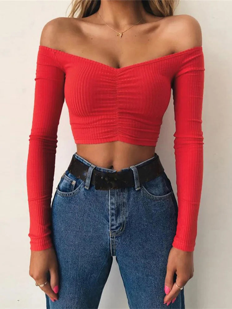Women Long Sleeve Crop Top