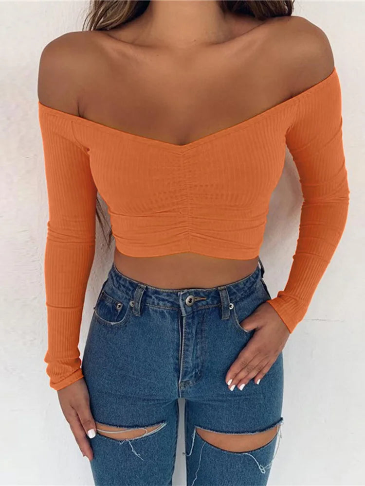 Women Long Sleeve Crop Top