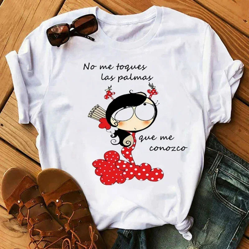 Women T Shirt Flamengo Dance Cartoon Girl